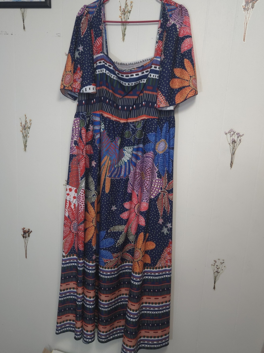 Boho Floral Plus Size Maxi Dress in Navy, Pink & Orange
